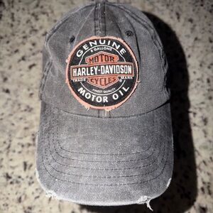 NWT Harley Davidson Genuine Motor Oil Distressed Adjustable Hat Gray Cotton New